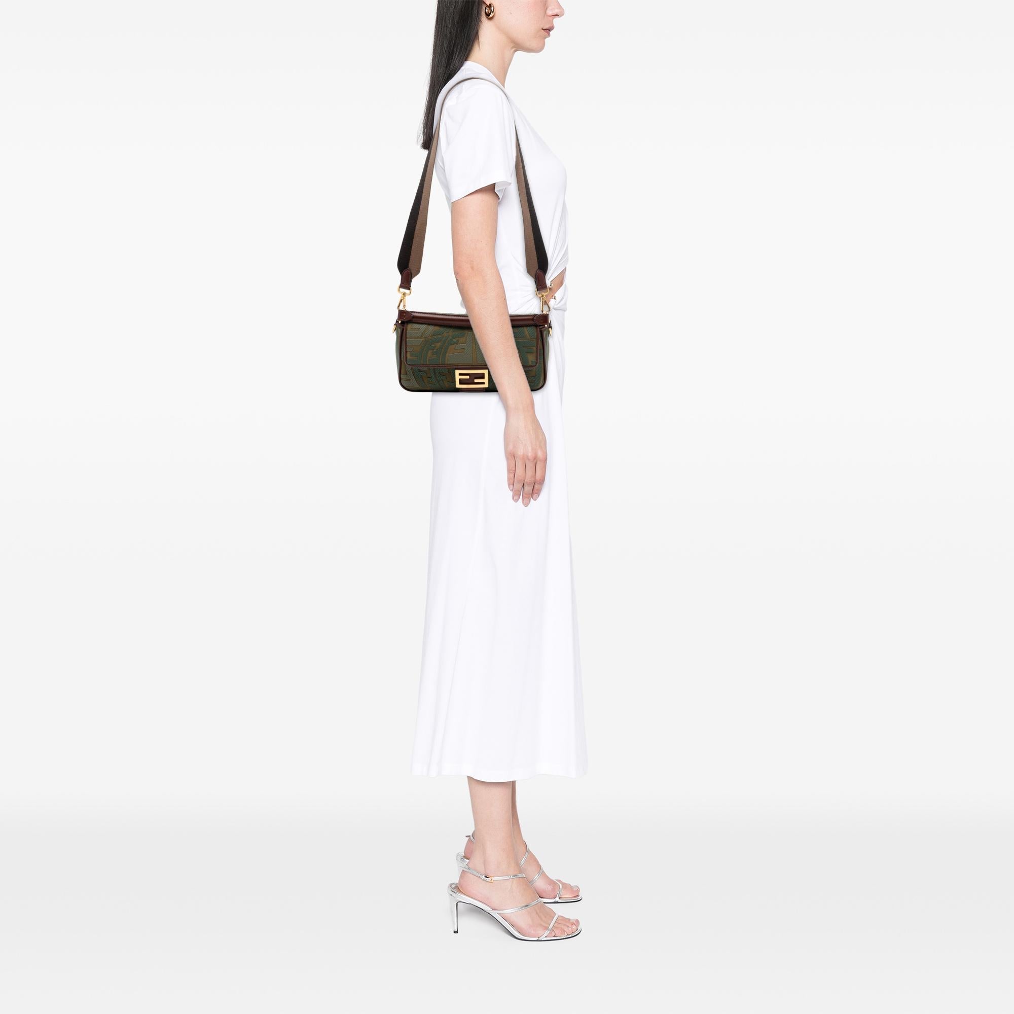 Fendi Sarah Coleman FF Canvas Fish Eye Embroidered Baguette Satchel