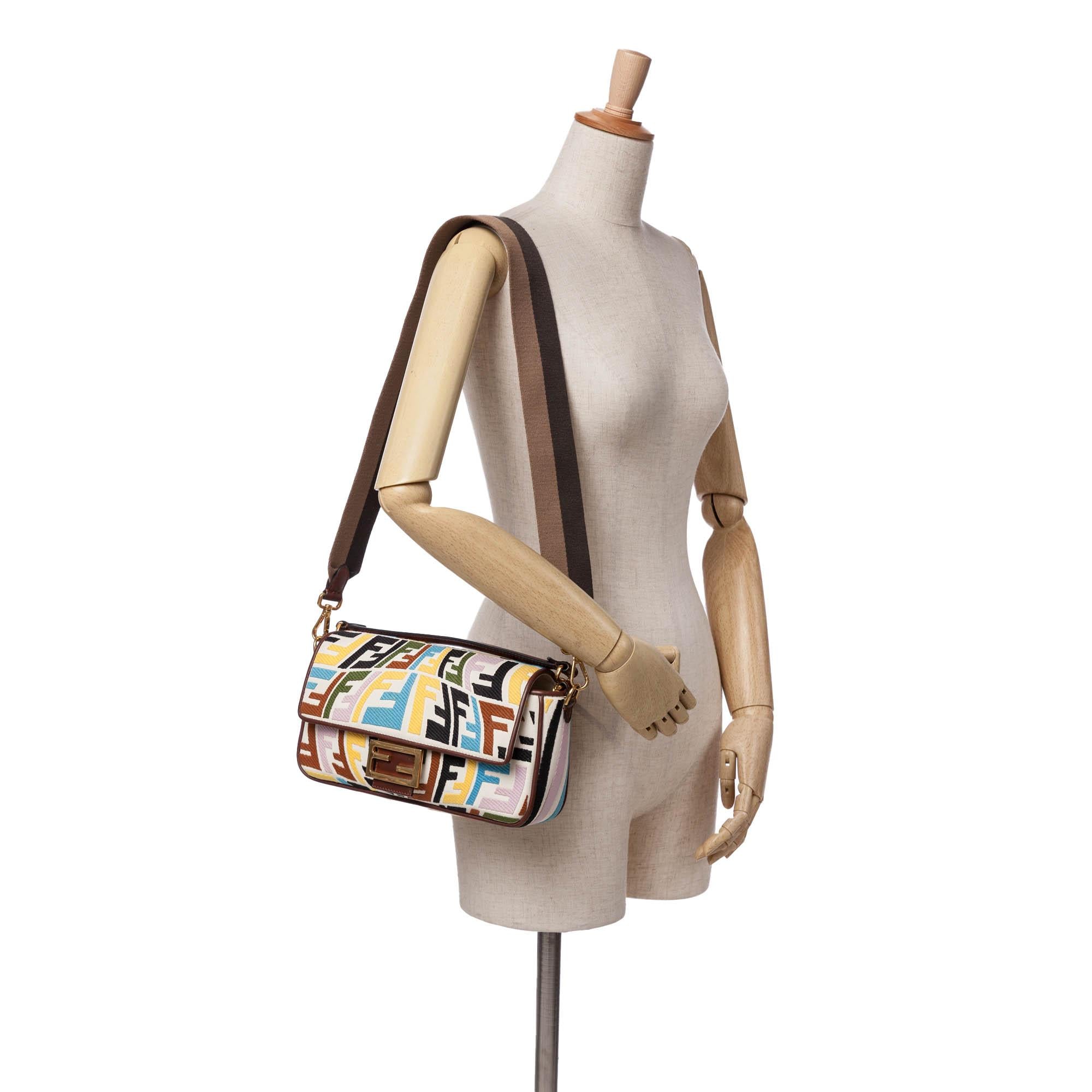 Fendi Sarah Coleman Zucca Embroidered Canvas Fish Eye Vertigo Baguette Satchel