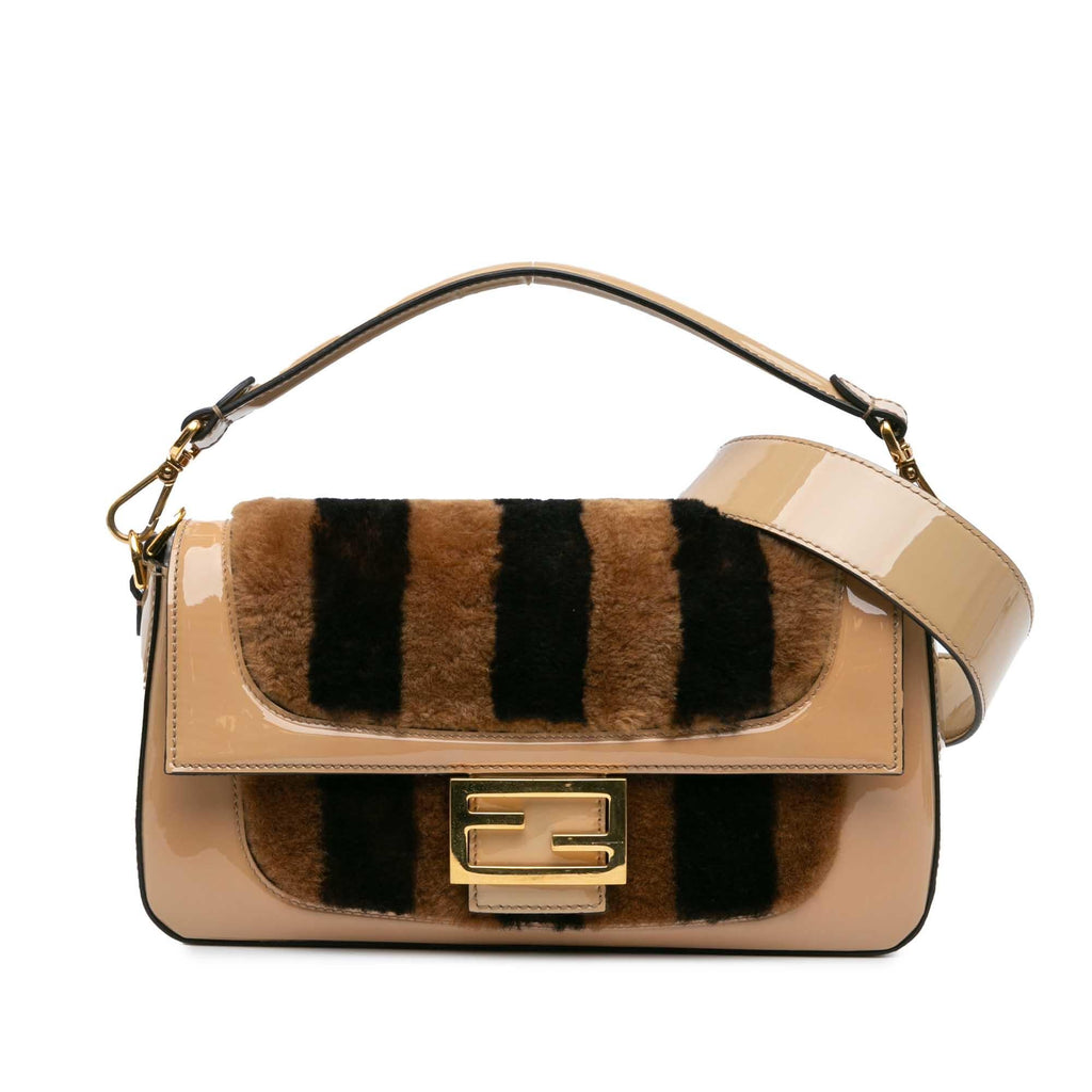 Fendi Shearling Pequin Baguette Satchel