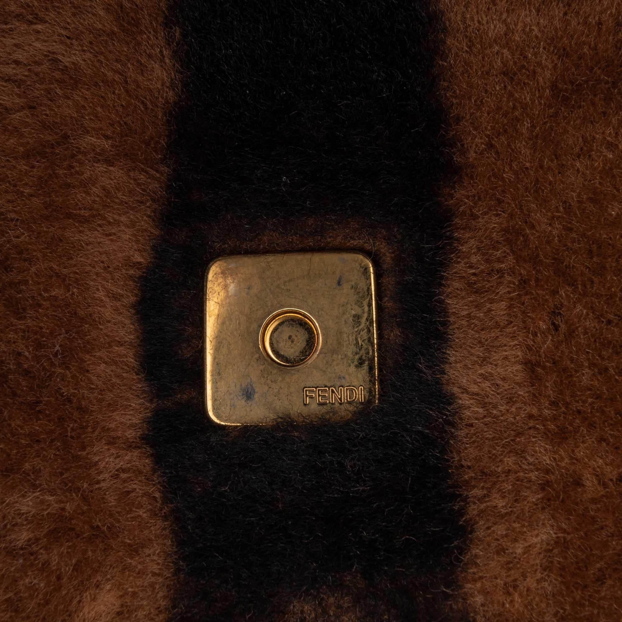Fendi Shearling Pequin Baguette Satchel