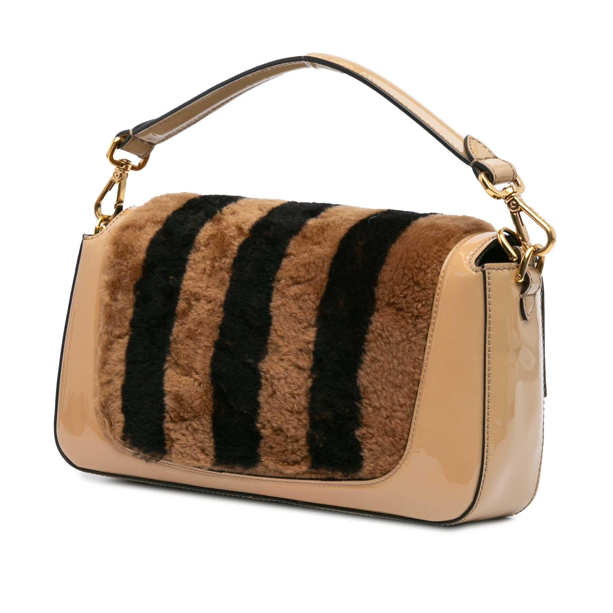 Fendi Shearling Pequin Baguette Satchel