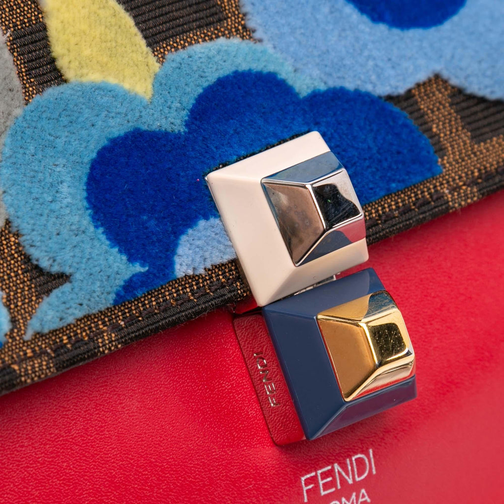 Fendi Small Velvet Embroidered Zucca Canvas and Leather Kan I Crossbody