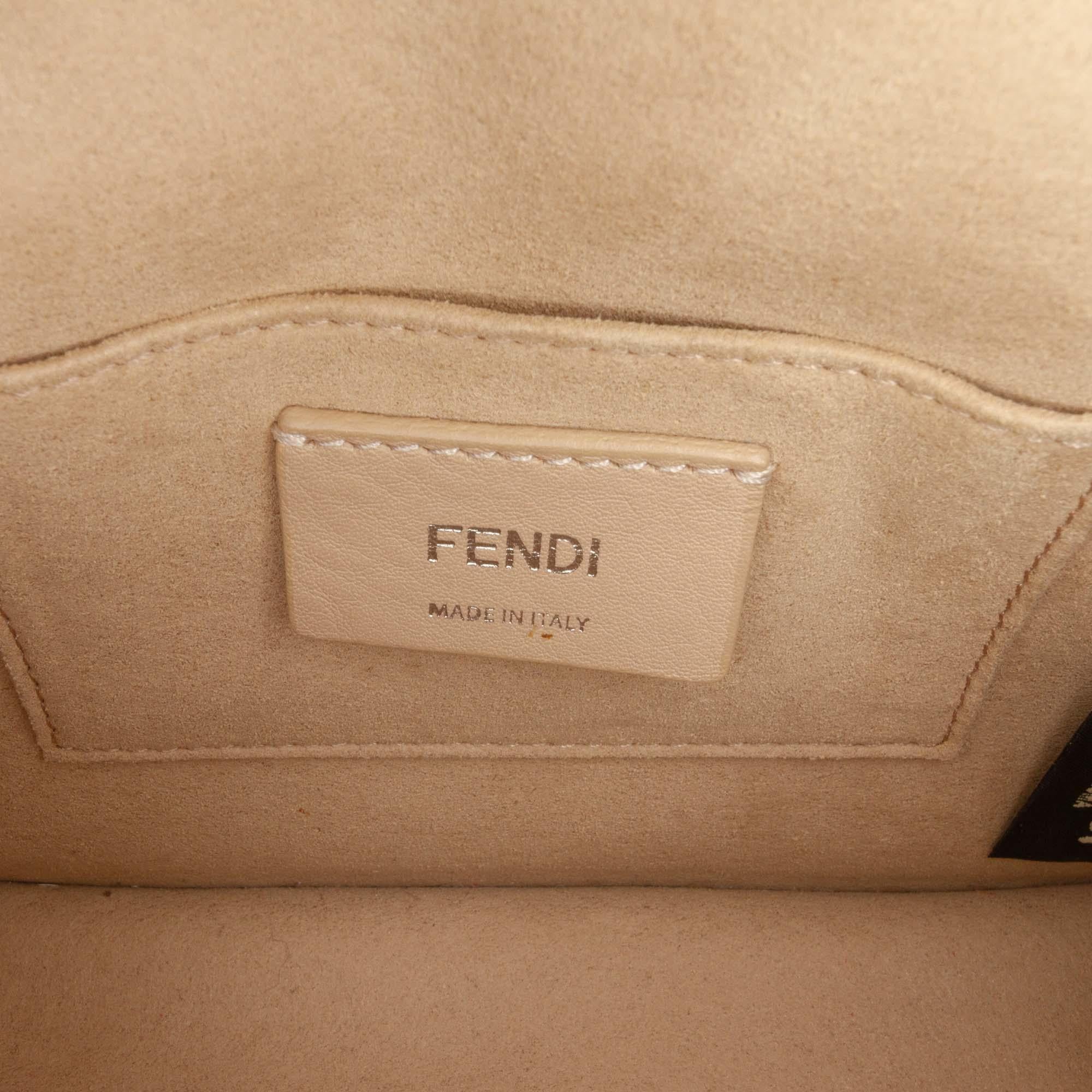 Fendi Small Velvet Embroidered Zucca Canvas and Leather Kan I Crossbody