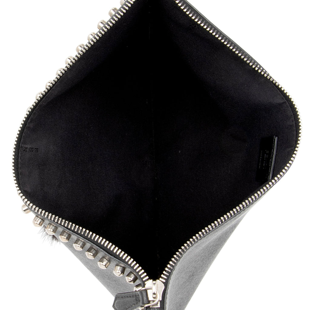 Fendi Studded Leather Mink Karlito Zip Pouch