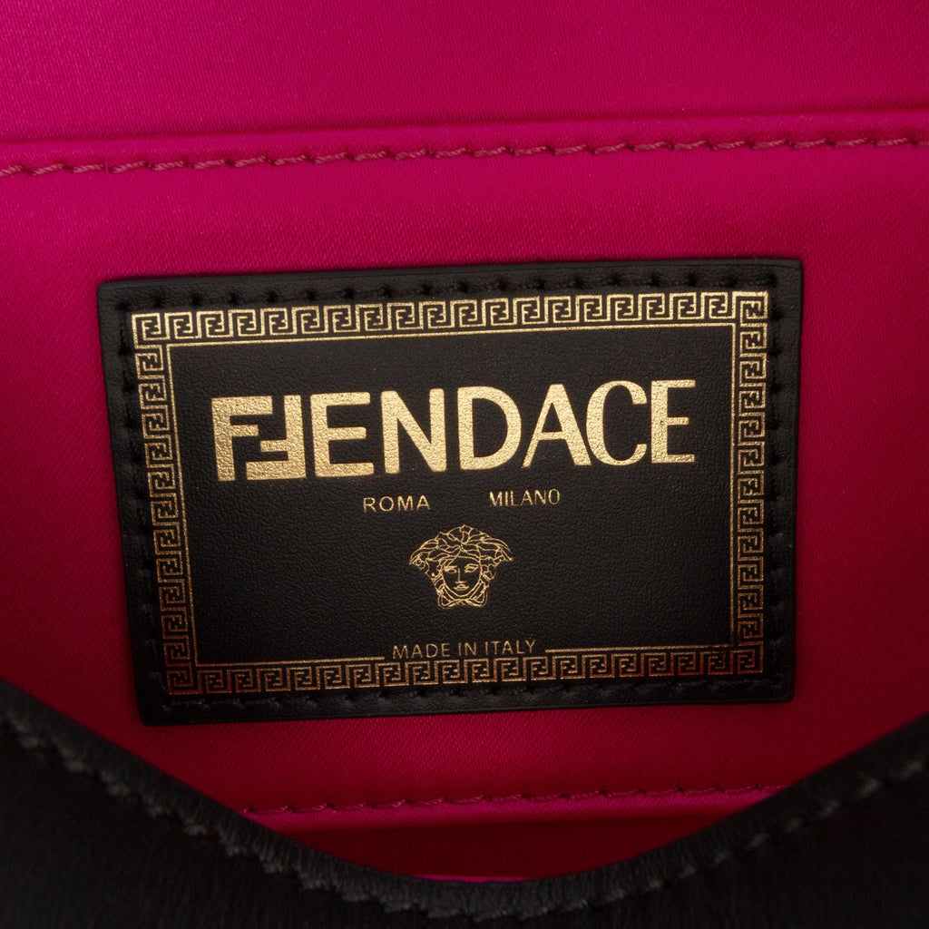 Fendi Versace Vitello Seta Fendace Brooch Baguette Satchel