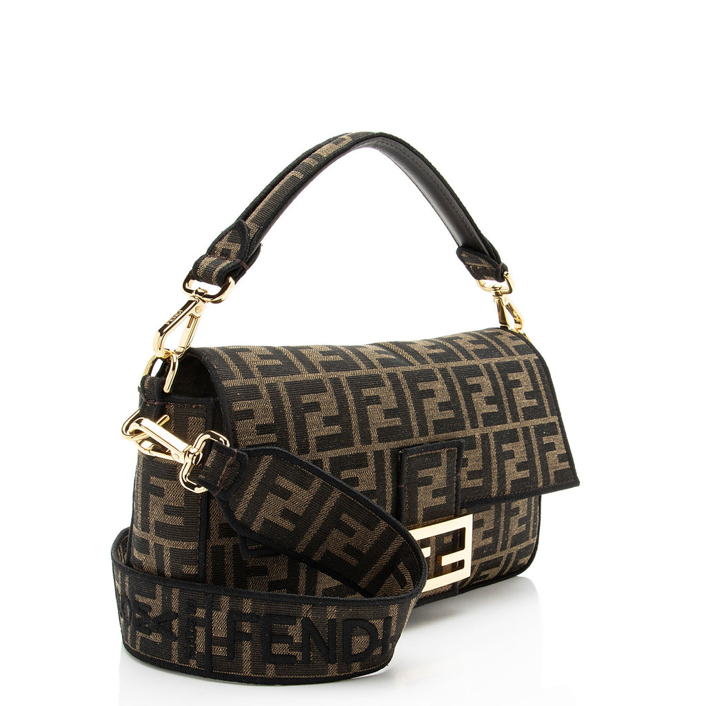 Fendi Zucca Calfskin Baguette Shoulder Bag
