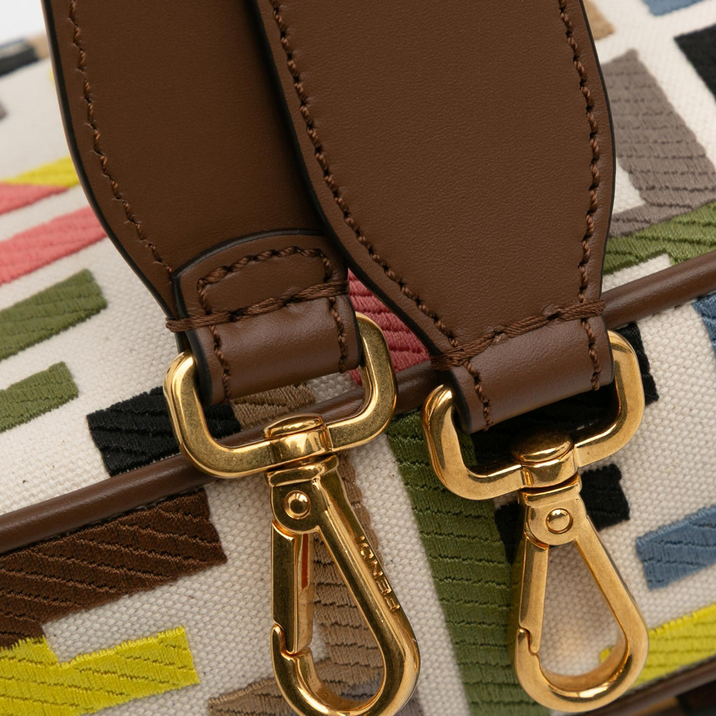 Fendi Zucca Canvas Embroidered Baguette Satchel