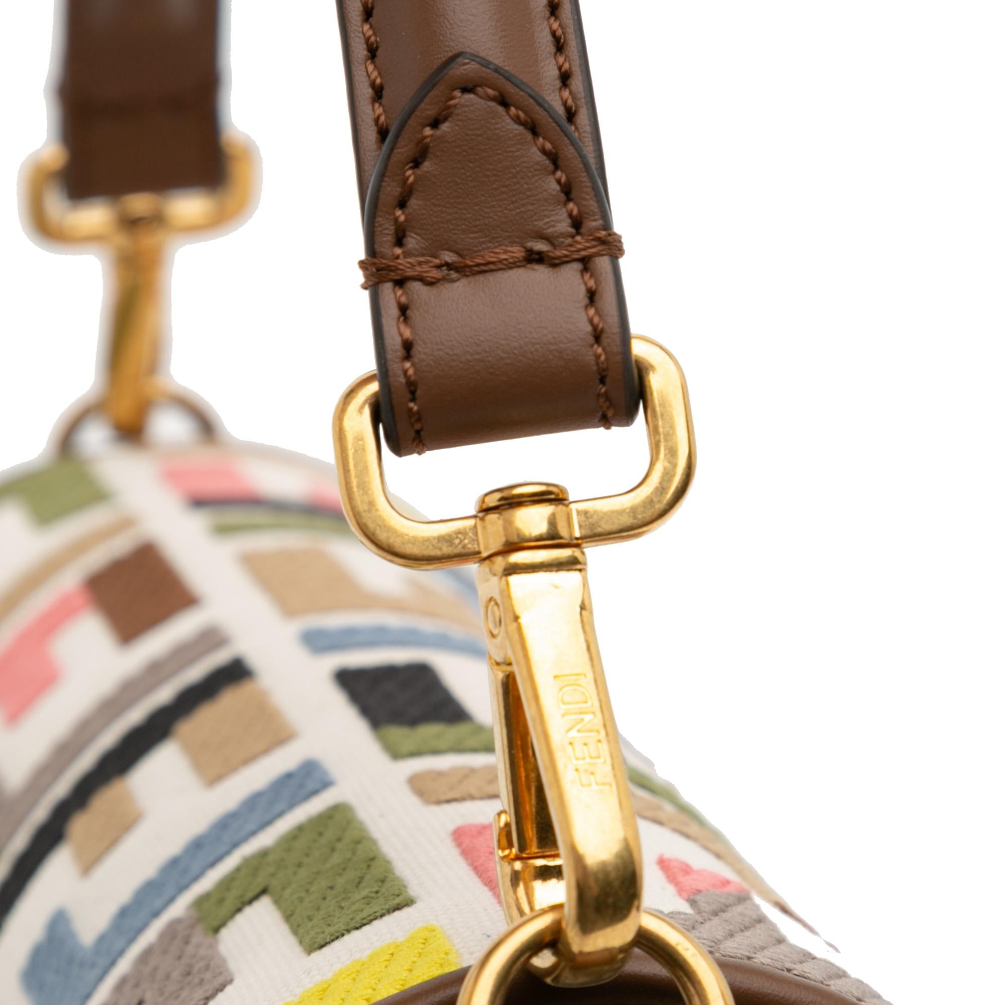 Fendi Zucca Canvas Embroidered Baguette Satchel