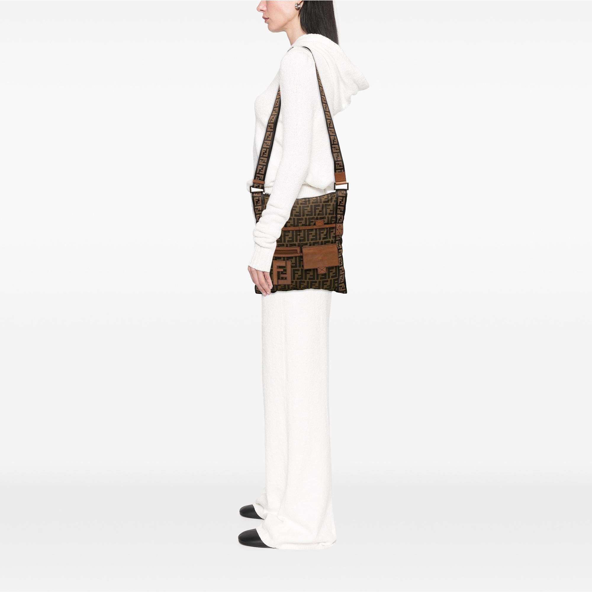 Fendi Zucca Canvas FF Flat Messenger Bag