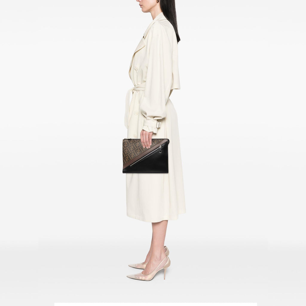 Fendi Zucca Coated Canvas Diagonal Front Zip Clutch