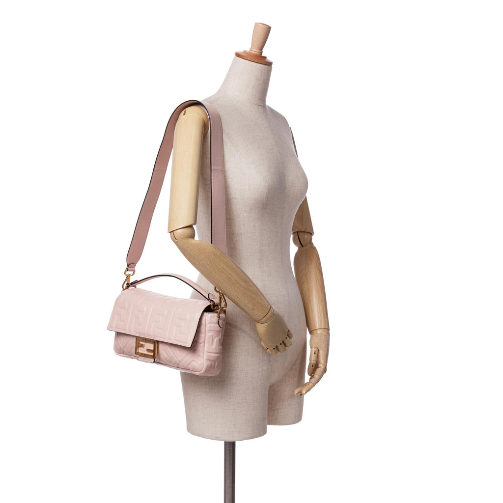 Fendi Zucca Embossed Leather Baguette Satchel