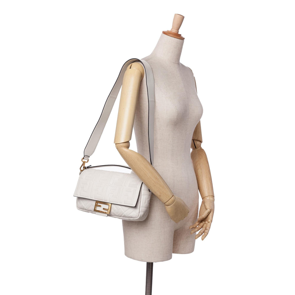 Fendi Zucca Embossed Leather Baguette Satchel