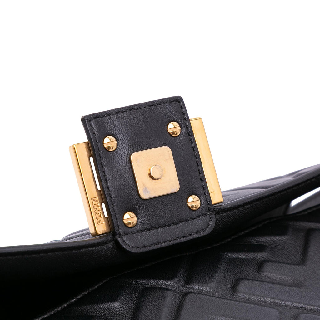 Fendi Zucca Embossed Leather Baguette Satchel