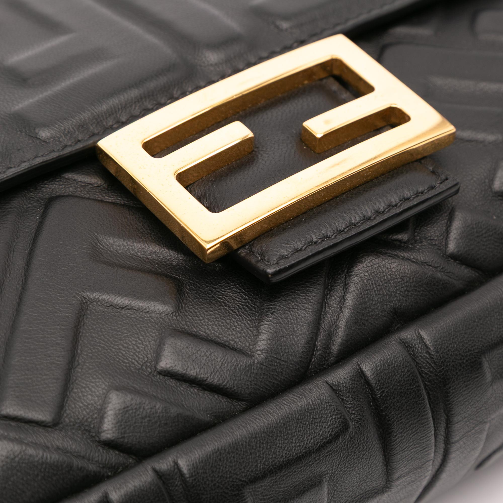 Fendi Zucca Embossed Leather Baguette Satchel