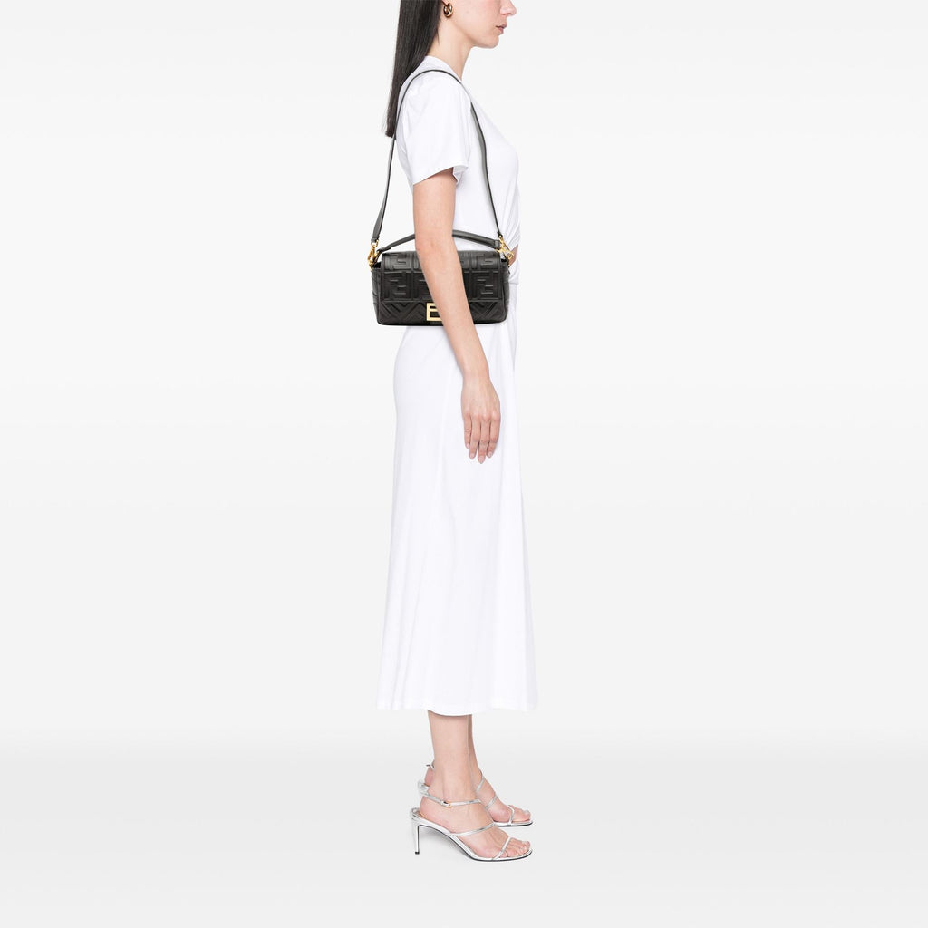 Fendi Zucca Embossed Leather Baguette Satchel