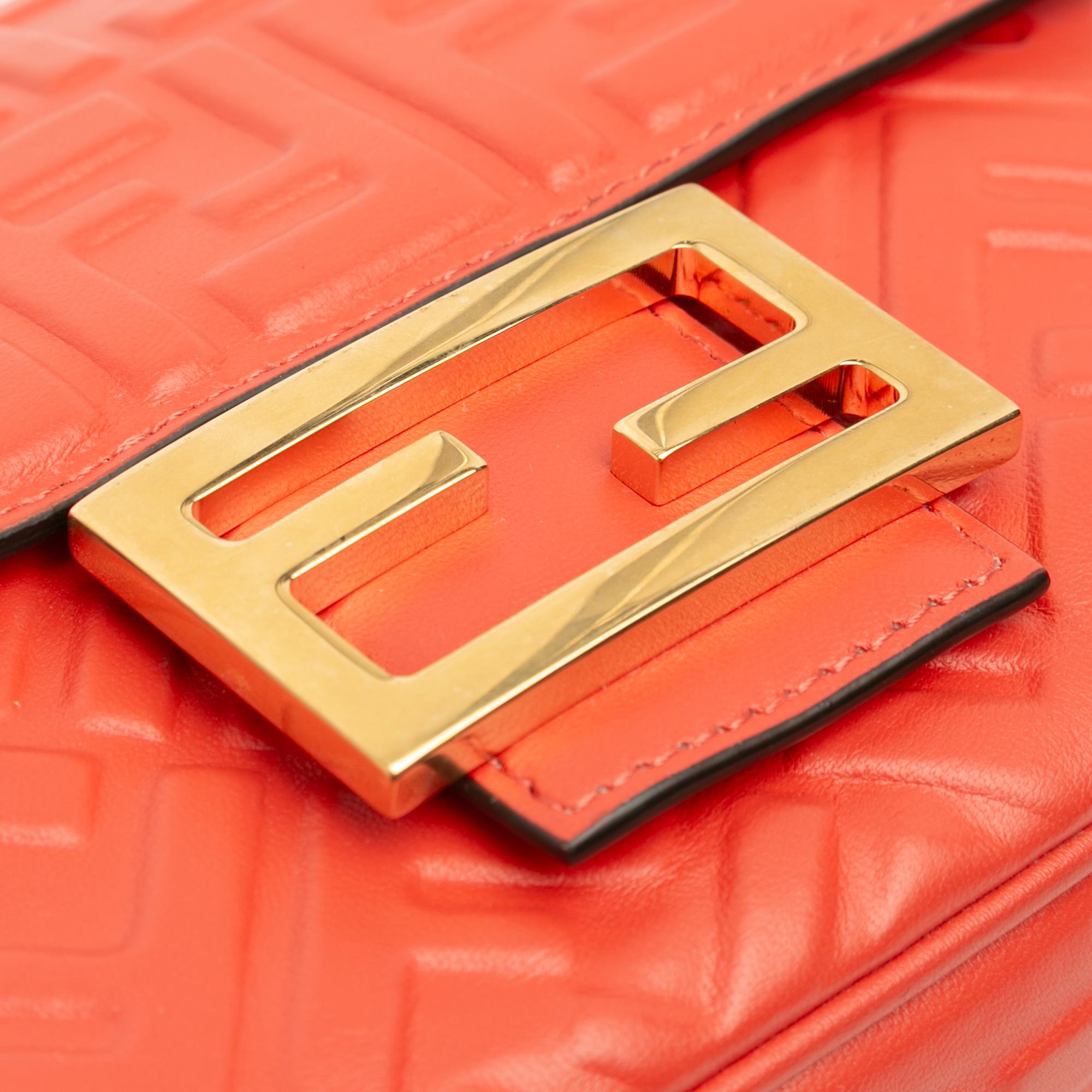 Fendi Zucca Embossed Leather Chain Midi Baguette