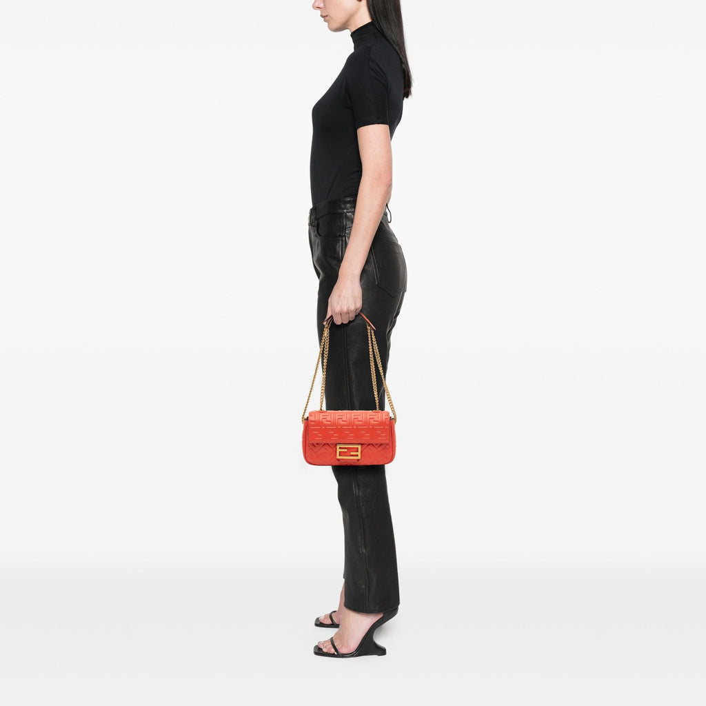Fendi Zucca Embossed Leather Chain Midi Baguette
