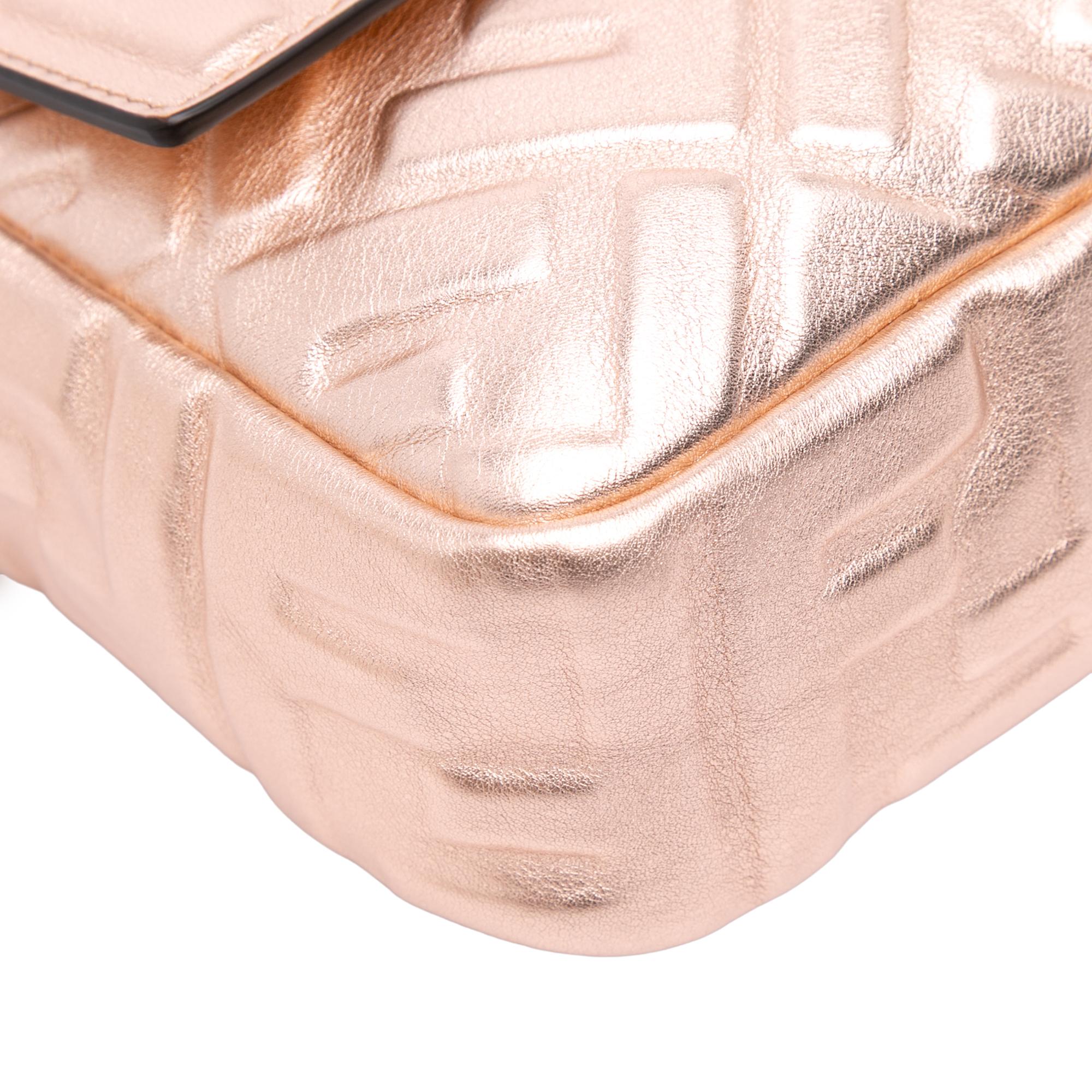 Fendi Zucca Embossed Metallic Leather Baguette Satchel