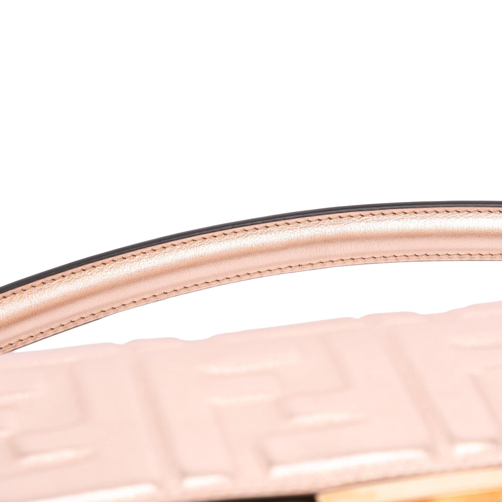 Fendi Zucca Embossed Metallic Leather Baguette Satchel