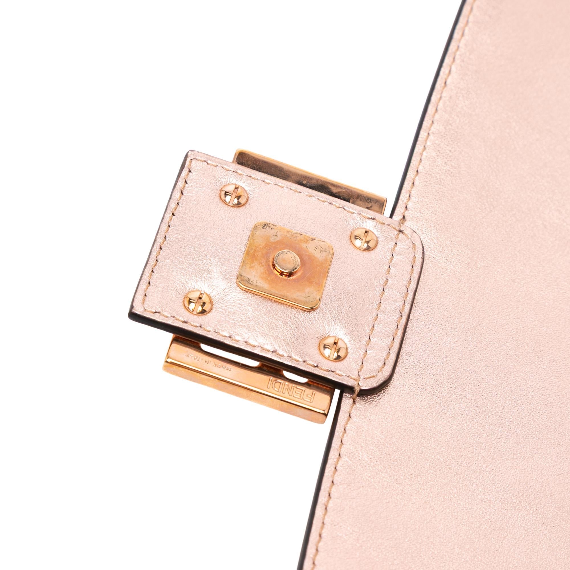 Fendi Zucca Embossed Metallic Leather Baguette Satchel