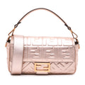 Fendi Zucca Embossed Metallic Leather Baguette Satchel