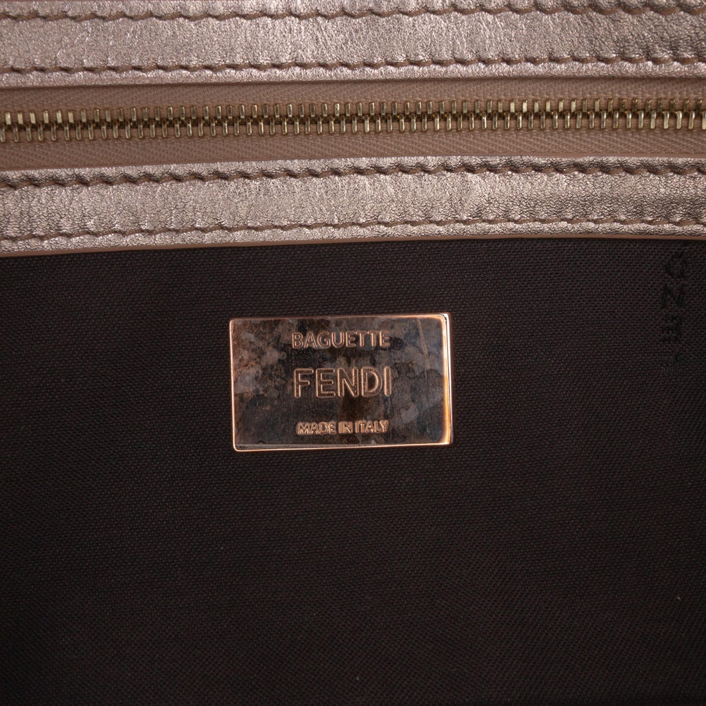 Fendi Zucca Embossed Metallic Leather Baguette Satchel