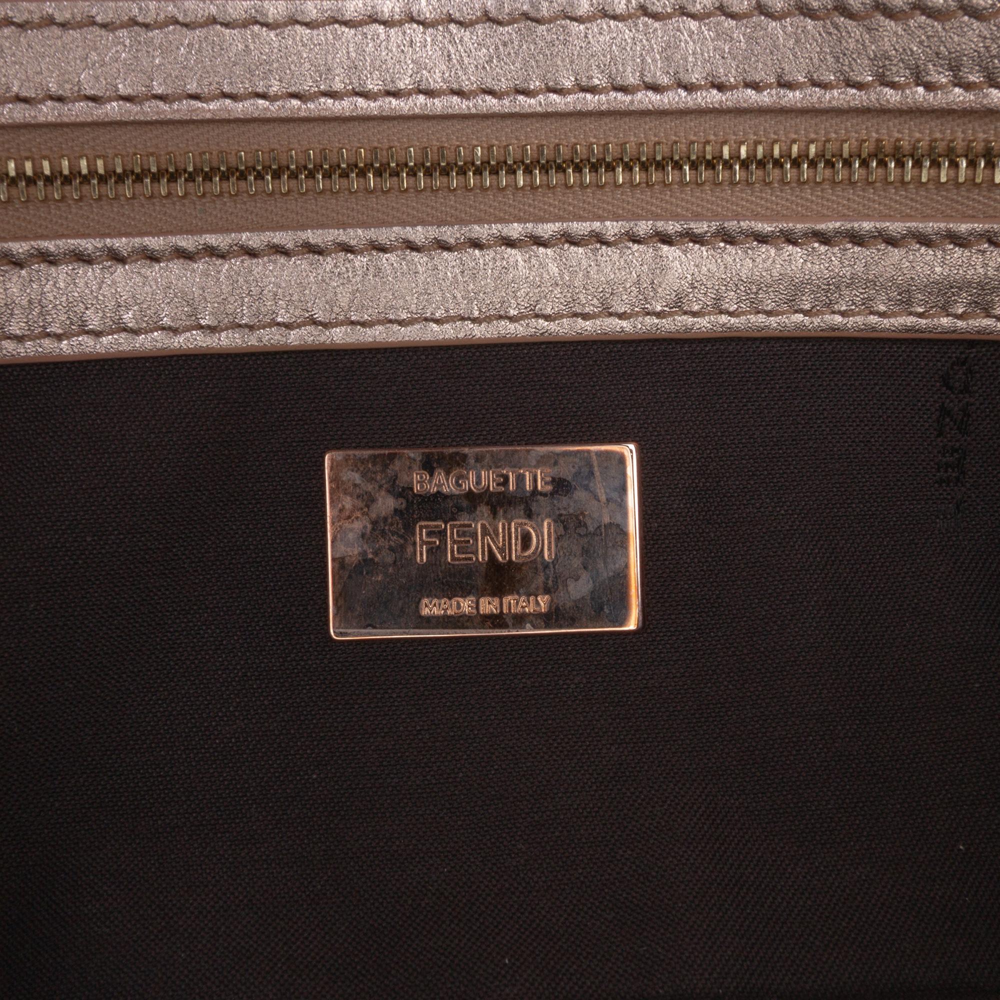 Fendi Zucca Embossed Metallic Leather Baguette Satchel