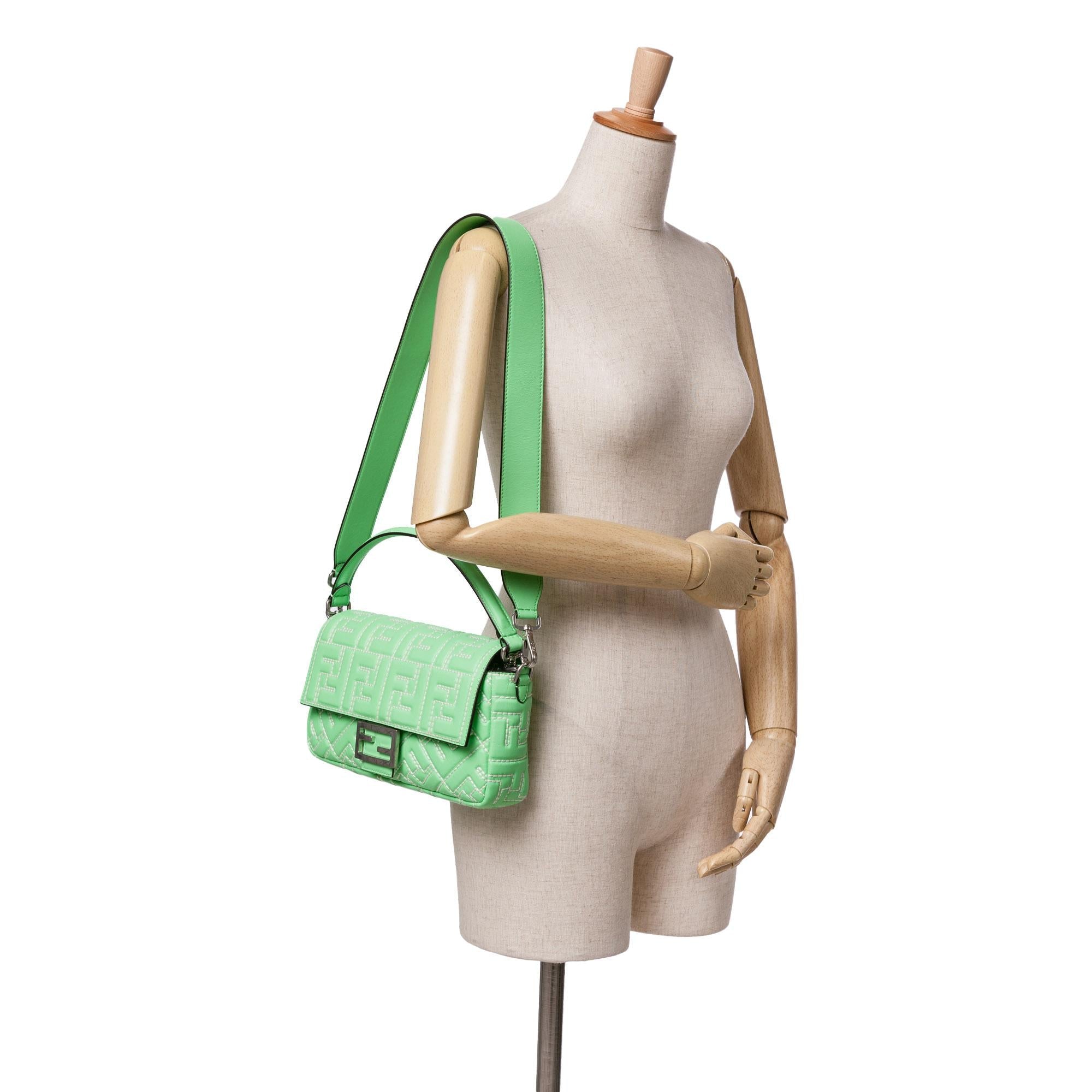 Fendi Zucca Embossed Stitched Leather Baguette Satchel
