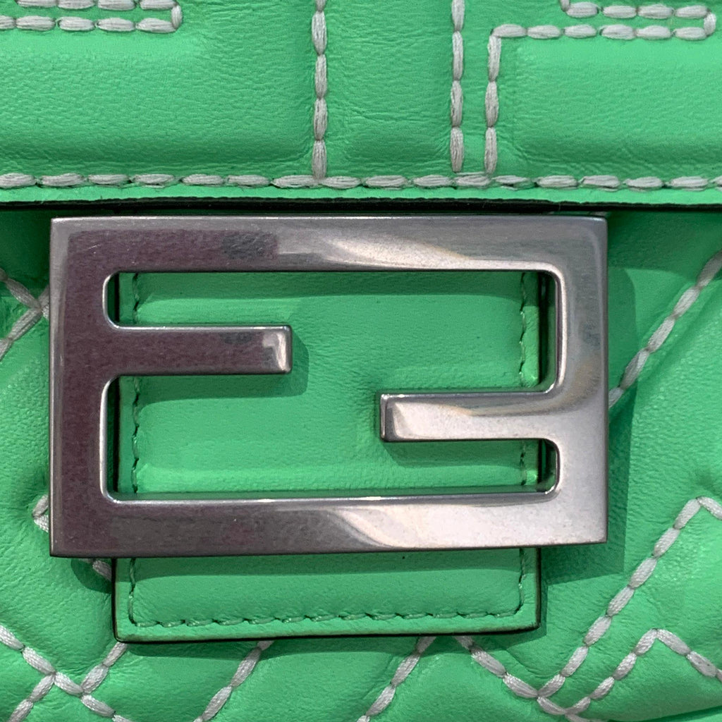 Fendi Zucca Embossed Stitched Leather Baguette Satchel