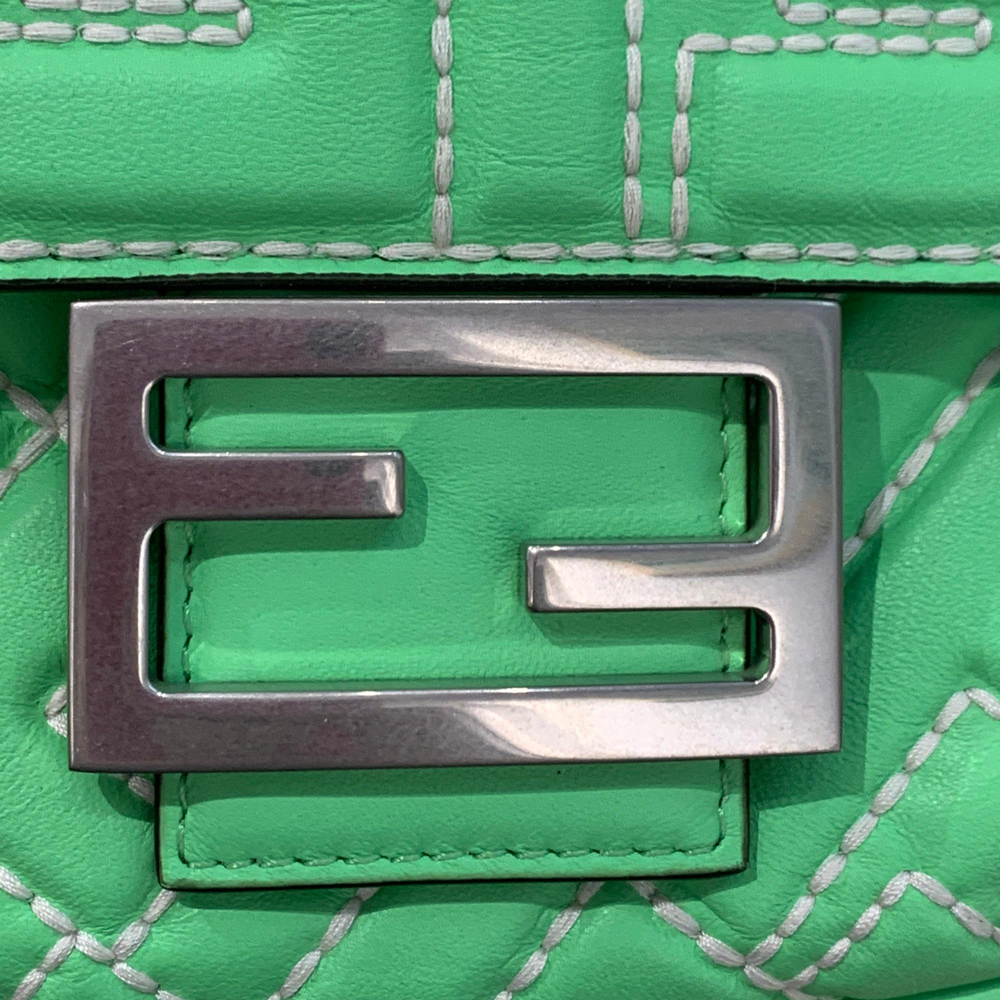Fendi Zucca Embossed Stitched Leather Baguette Satchel