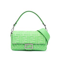Fendi Zucca Embossed Stitched Leather Baguette Satchel