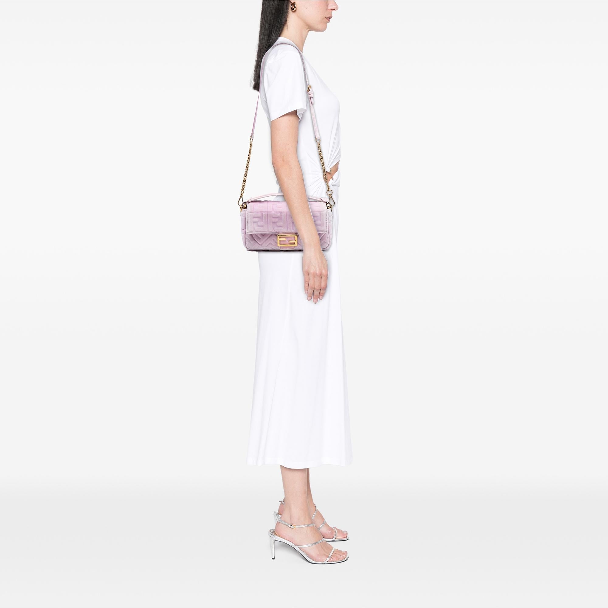 Fendi Zucca Embossed Velvet Baguette Satchel