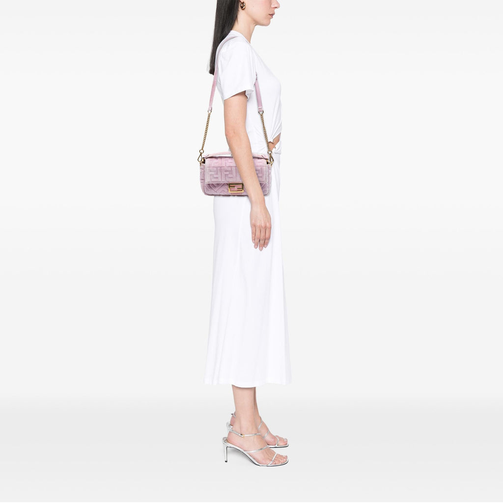 Fendi Zucca Embossed Velvet Baguette Satchel