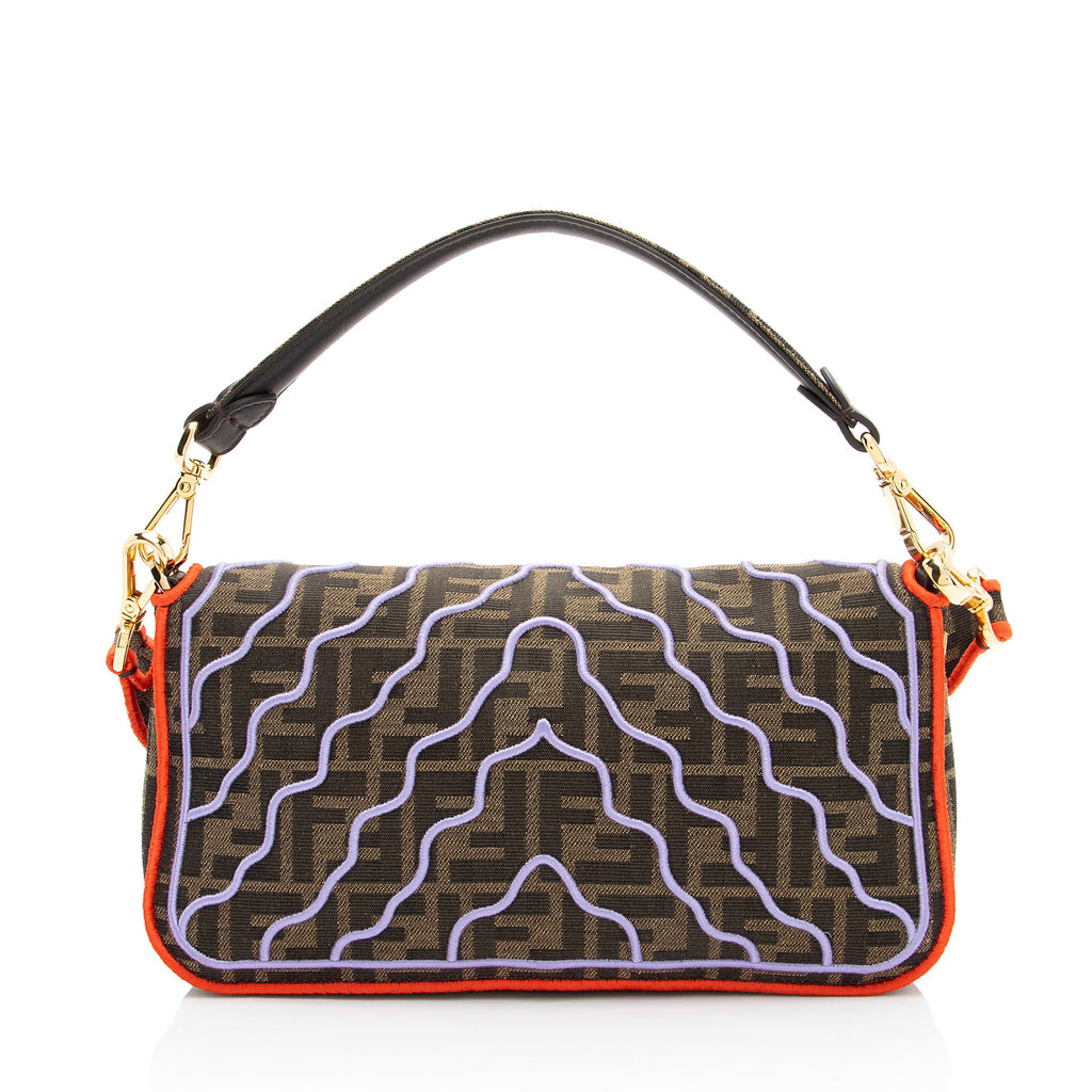 Fendi Zucca Embroidered Bird Baguette Shoulder Bag