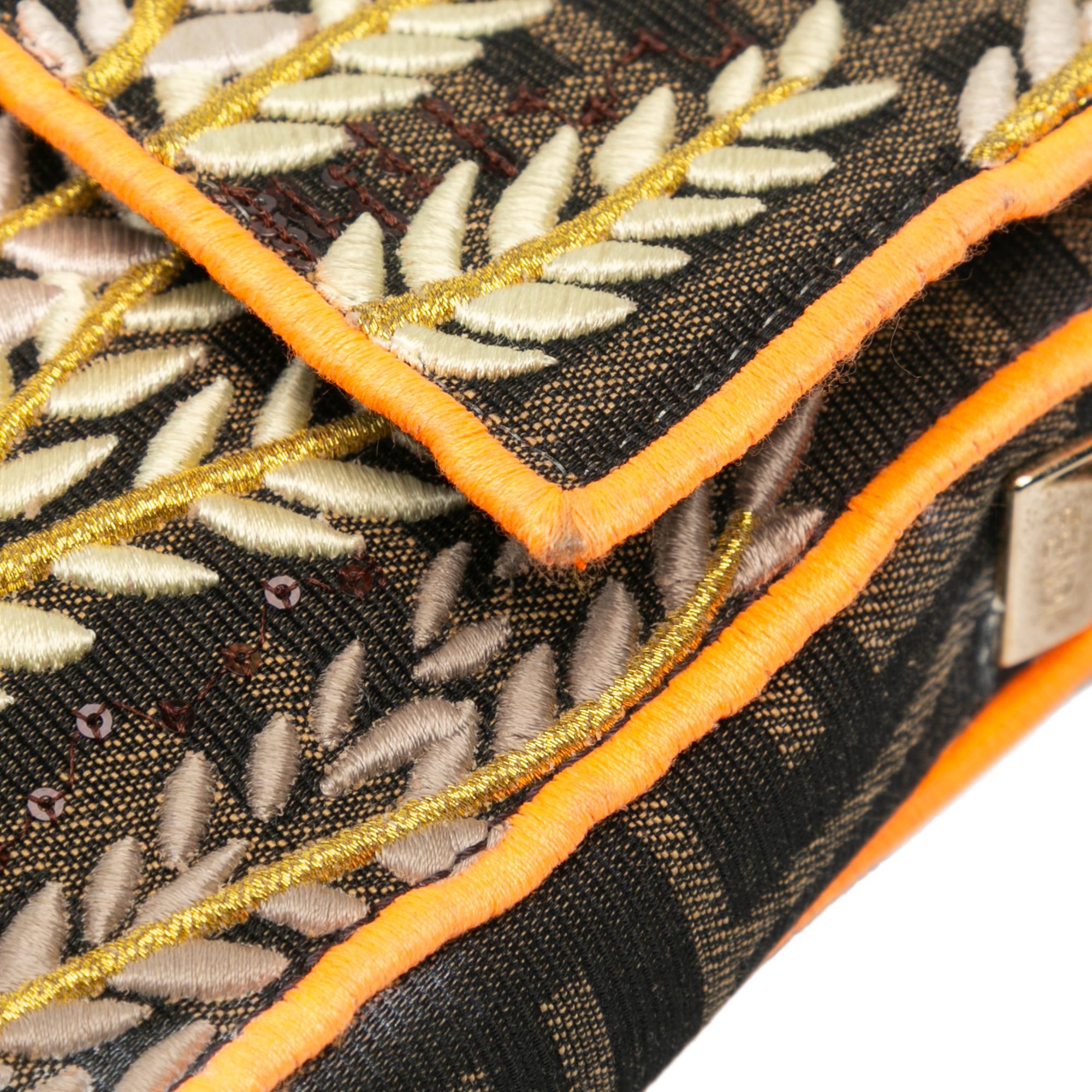 Fendi Zucca Embroidered Canvas Baguette Satchel