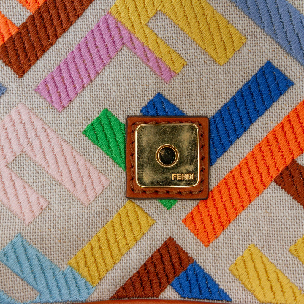Fendi Zucca Embroidered Canvas Baguette Satchel