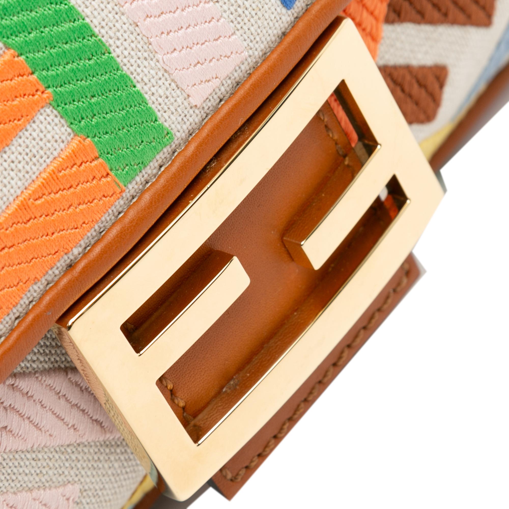 Fendi Zucca Embroidered Canvas Baguette Satchel