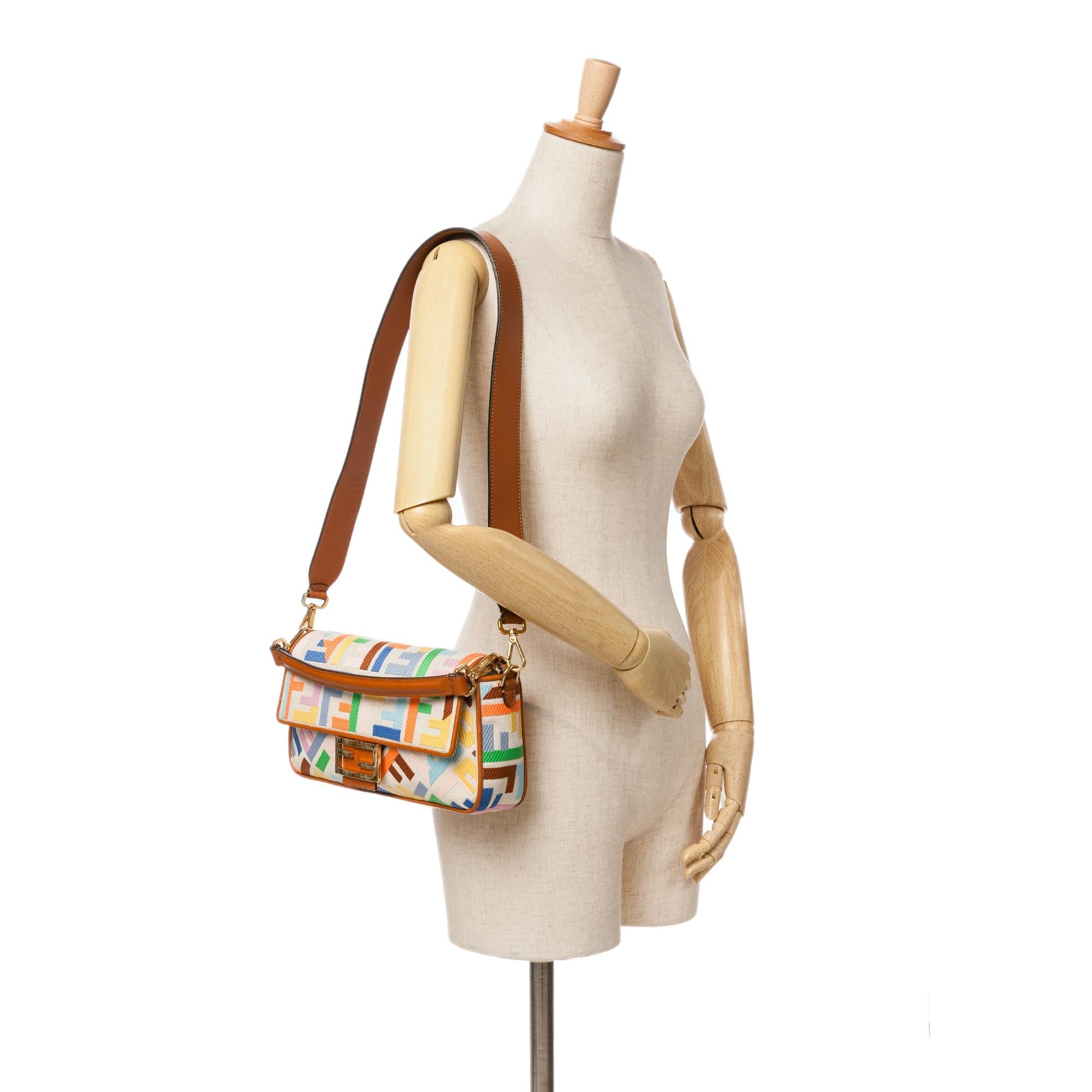 Fendi Zucca Embroidered Canvas Baguette Satchel