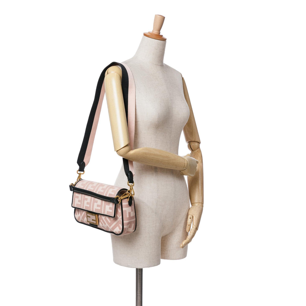 Fendi Zucca Embroidered Canvas Baguette Satchel