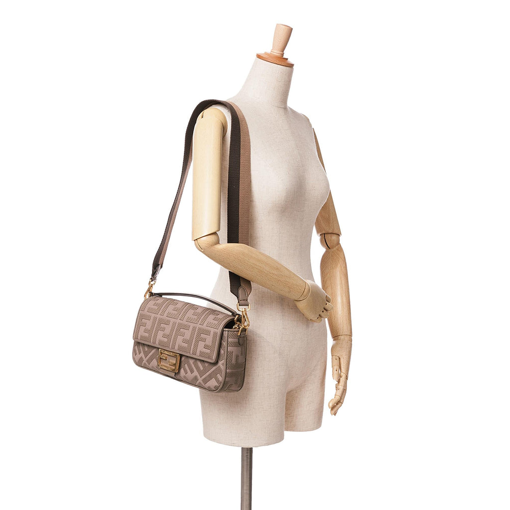 Fendi Zucca Embroidered Canvas Baguette Satchel