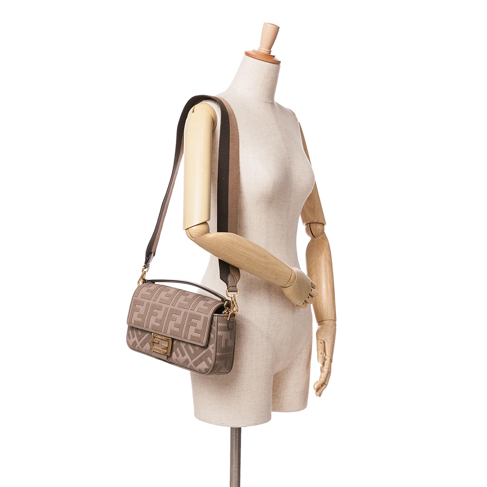 Fendi Zucca Embroidered Canvas Baguette Satchel