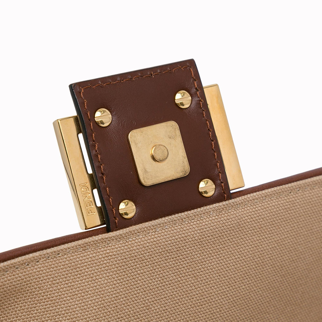 Fendi Zucca Embroidered Canvas Baguette Satchel