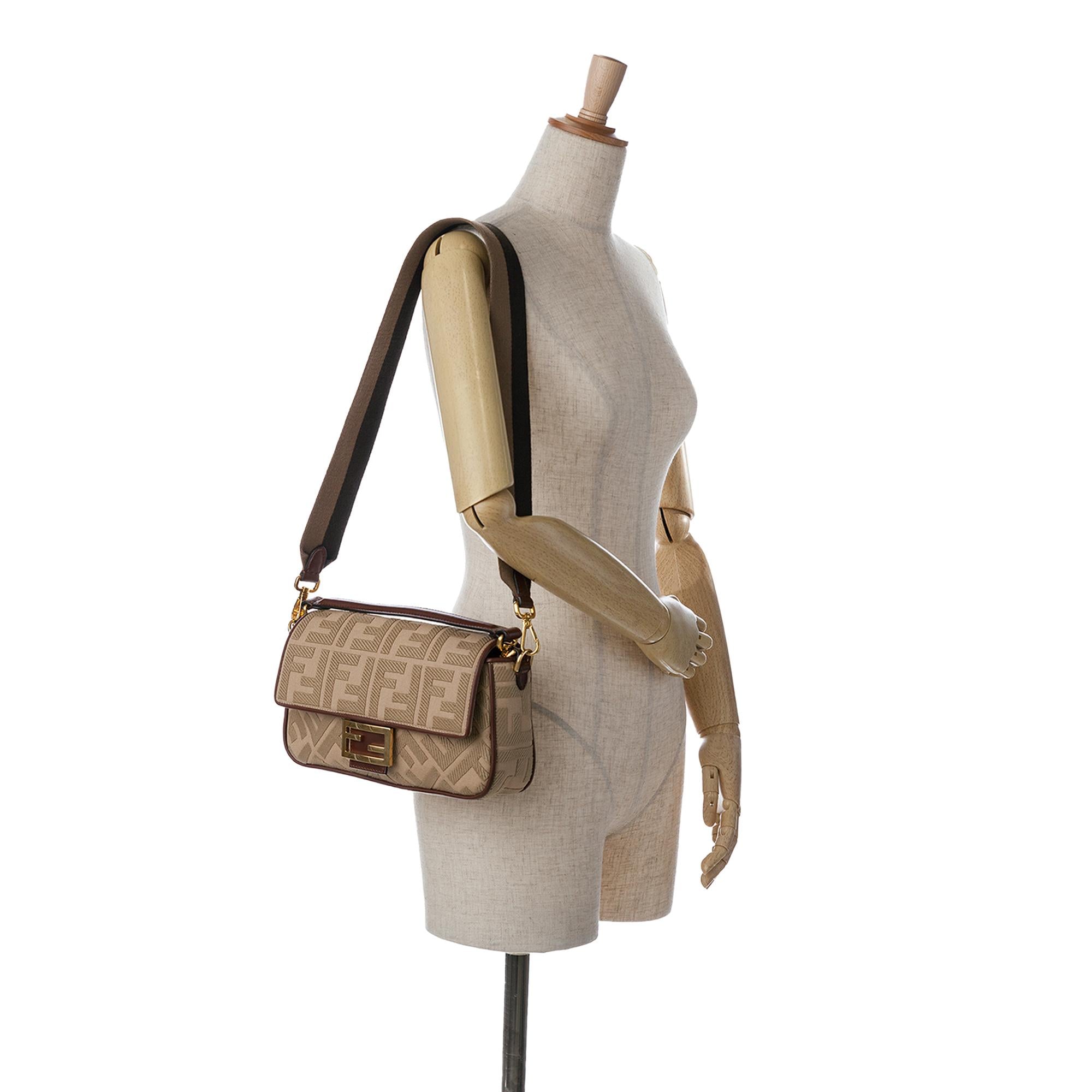 Fendi Zucca Embroidered Canvas Baguette Satchel