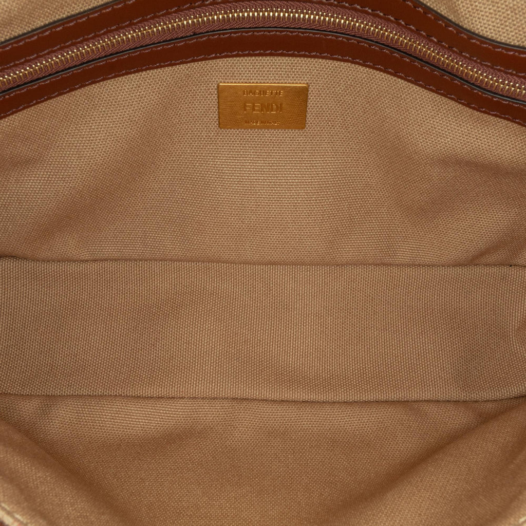 Fendi Zucca Embroidered Canvas Baguette Satchel