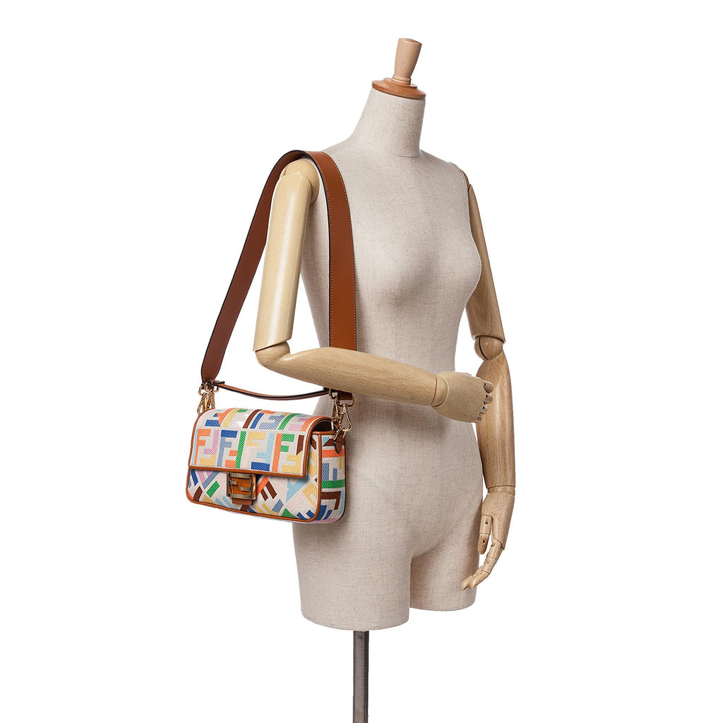 Fendi Zucca Embroidered Canvas Baguette Satchel