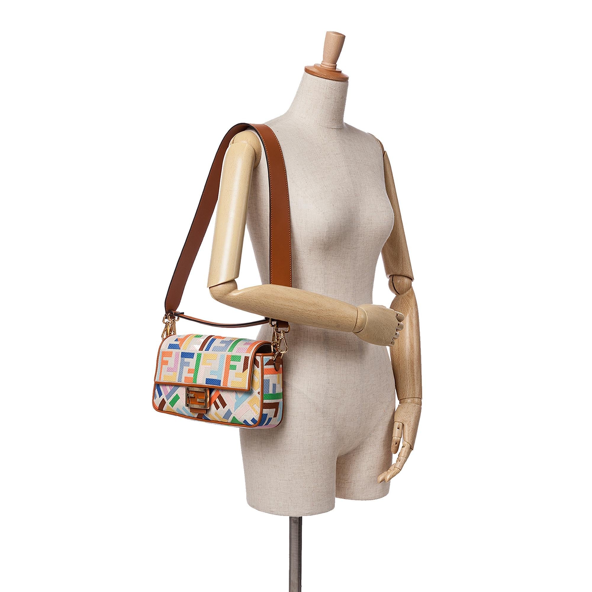 Fendi Zucca Embroidered Canvas Baguette Satchel