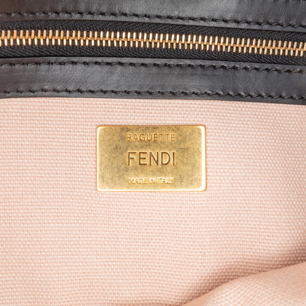 Fendi Zucca Embroidered Canvas Baguette Satchel
