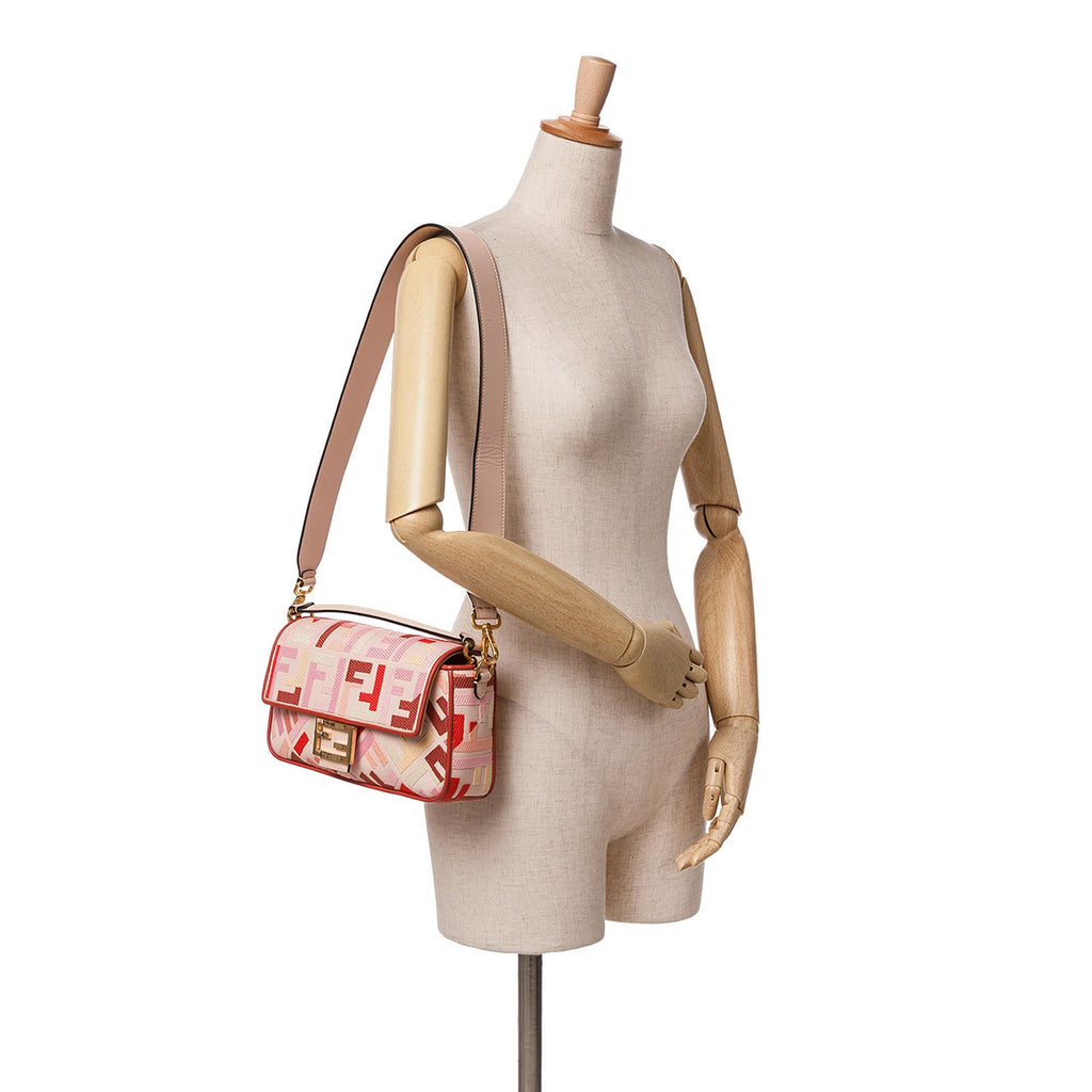 Fendi Zucca Embroidered Canvas Baguette Satchel