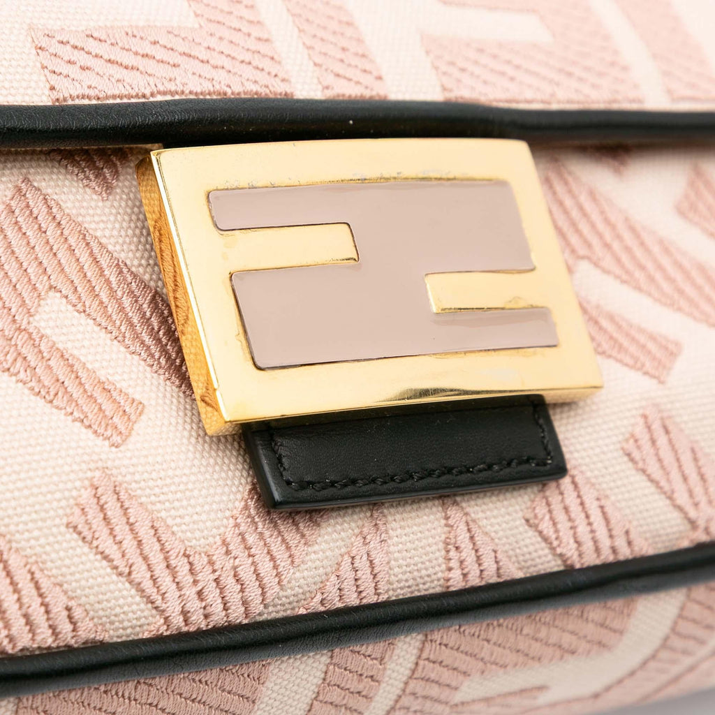 Fendi Zucca Embroidered Canvas Baguette Satchel