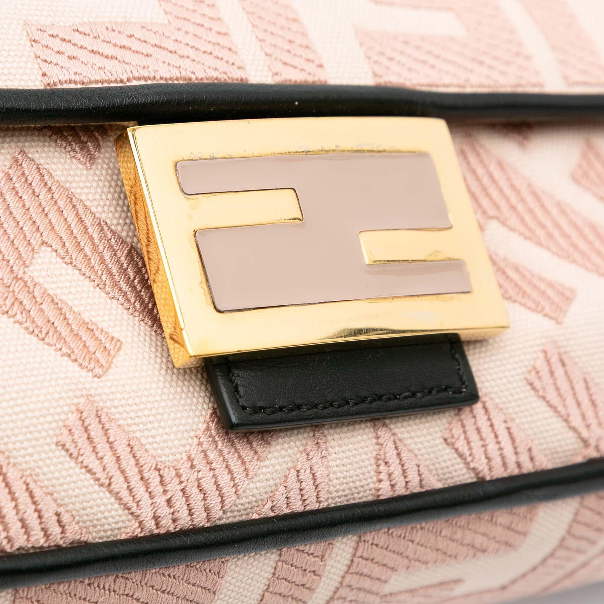 Fendi Zucca Embroidered Canvas Baguette Satchel